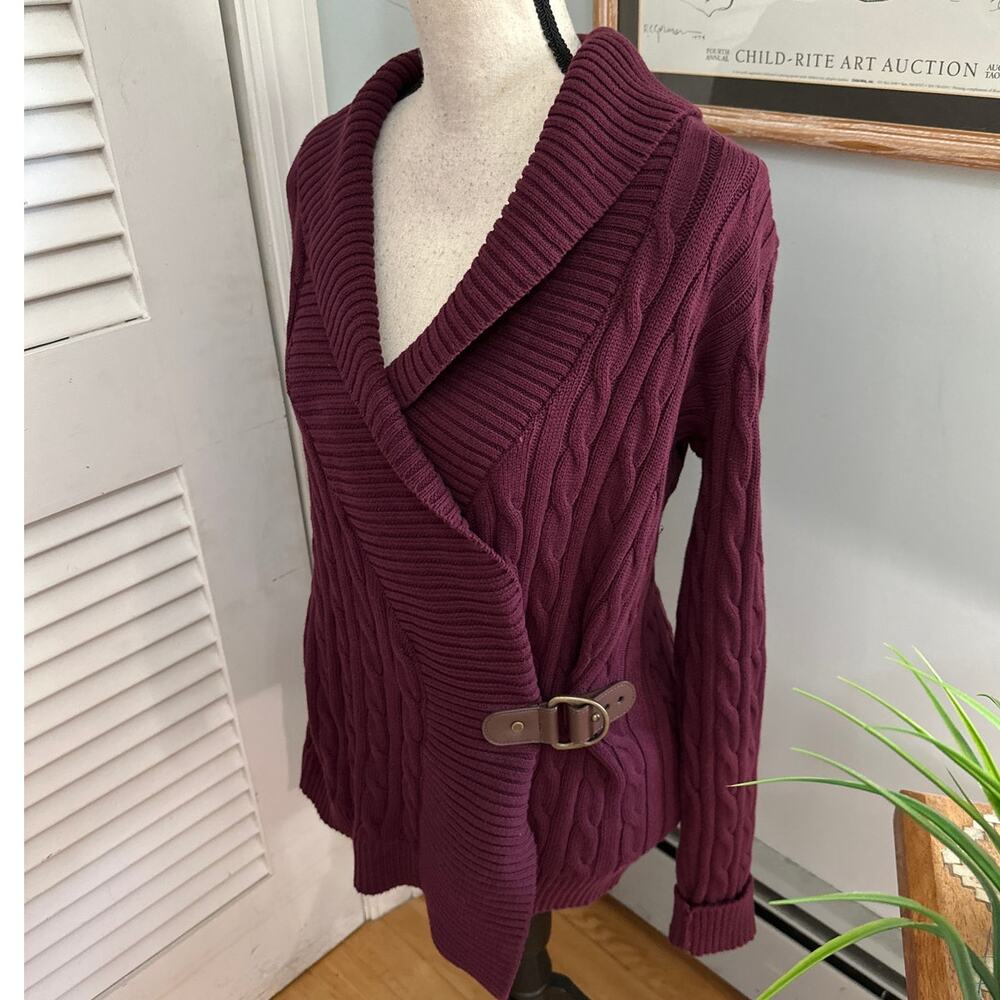 LRL Ralph Lauren Sweater Womens Medium Burgundy Buckled Cotton Classic Preppy - Picture 3 of 10